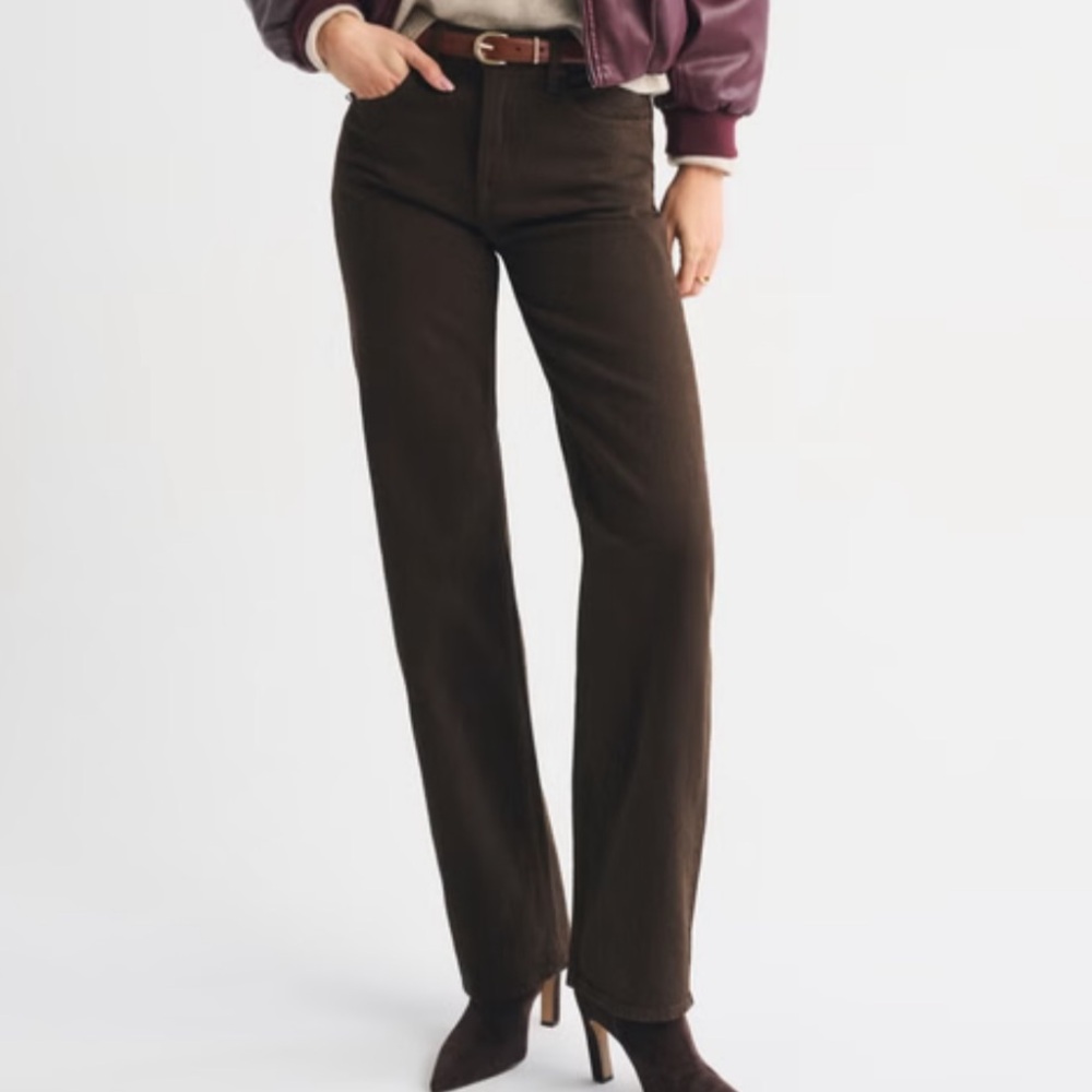 Abercrombie & Fitch High Rise 90s Relaxed Chocolate Brown Straight Leg Jeans 28